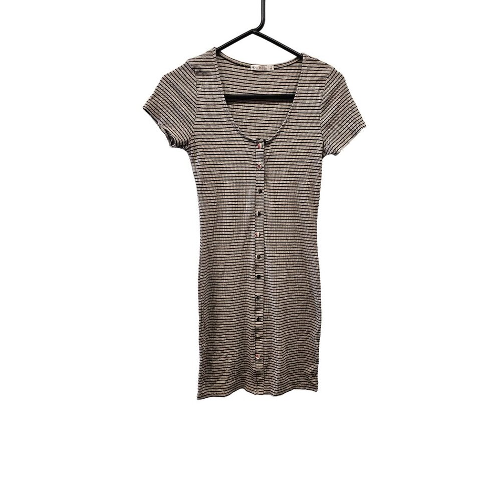 Heart N' Hips Striped Button-Front Ribbed Dress Casual Fit Short Sleeve Size M